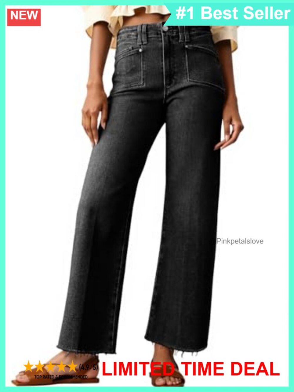 High Waisted Cropped Jeans Straight Leg Raw Hem Stretch Denim